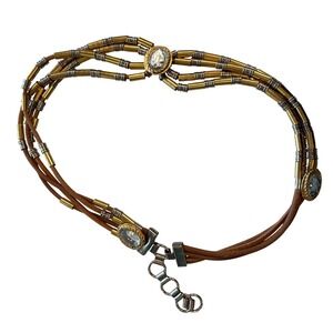 Multi Strand Beaded Leather Cord 30 inch belt with Gemstone Accent Boho Chic